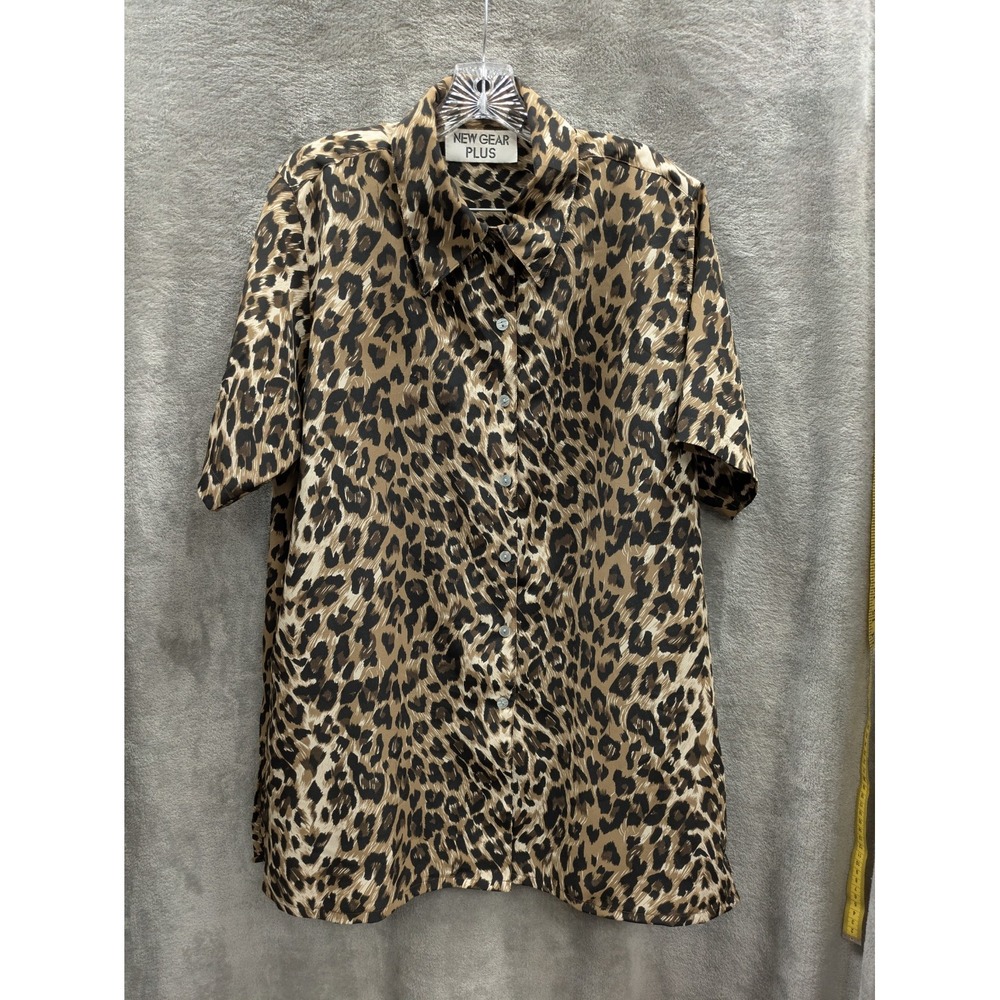 Vintage Animal Print‎ Blouse Women's 1X Shoulder Pads